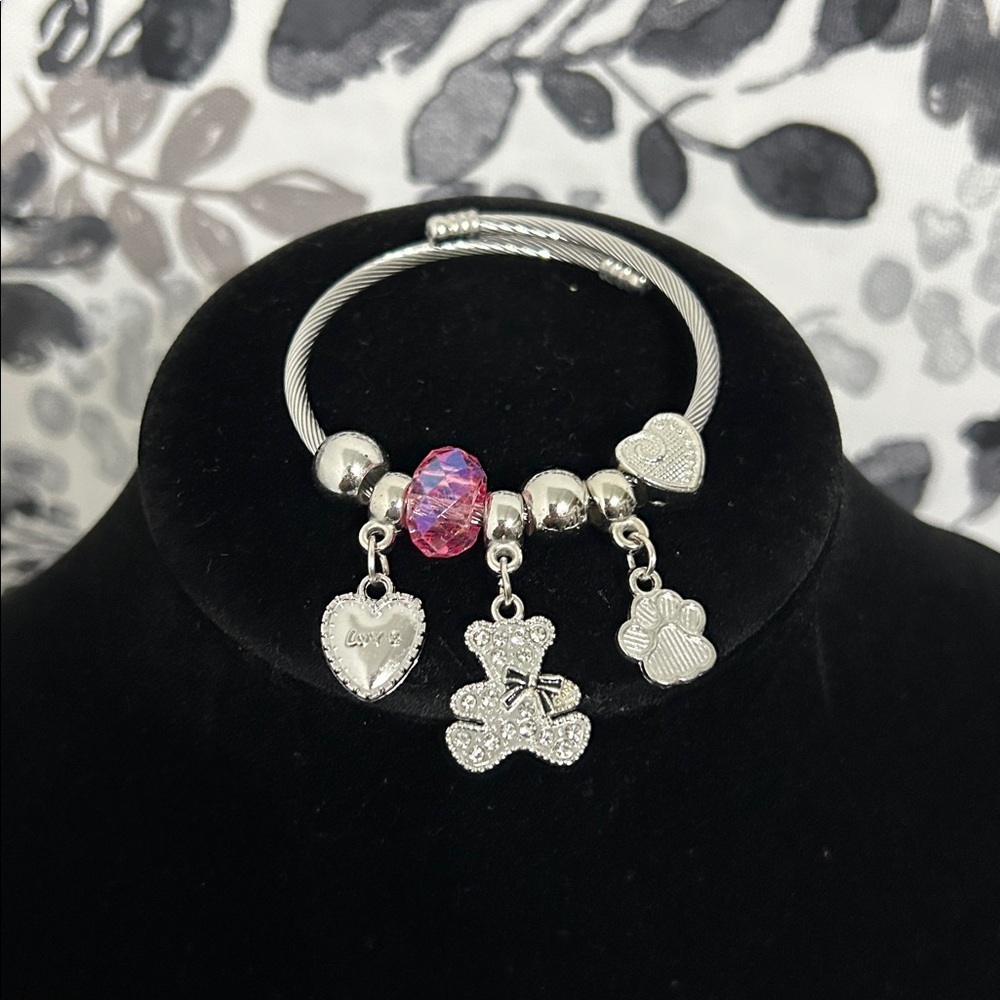 Mint Silver‎ and Pink Charm Bracelet